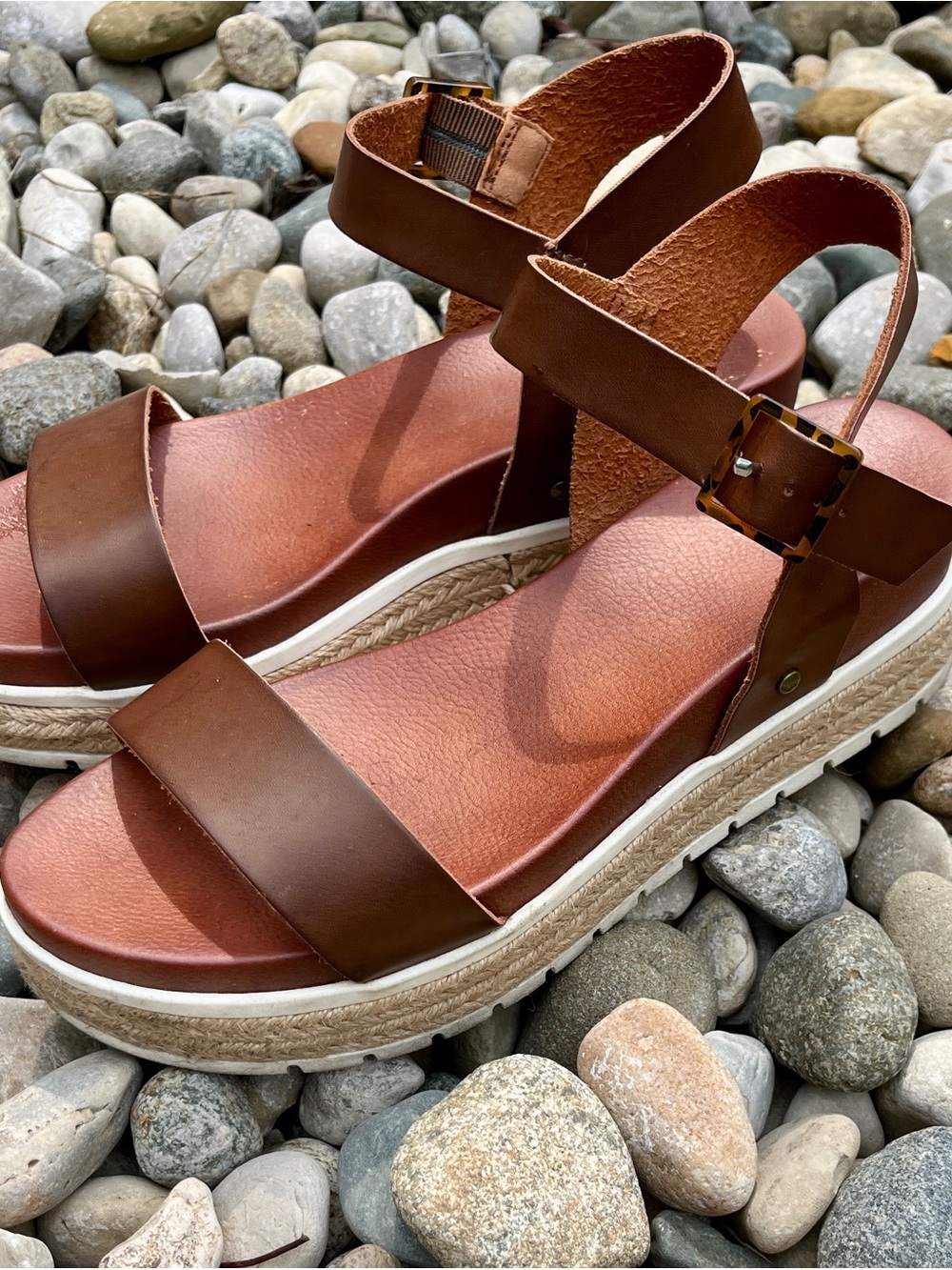 MIA Brown Leather Platform Espadrille Sandals with Ankle Strap